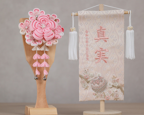 可愛い羽子板♪取り外し可能なチリメン髪飾り ワンタッチ装着(七五三