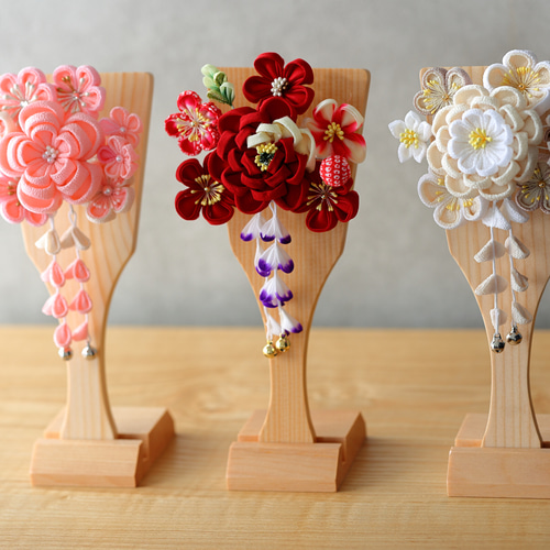 可愛い羽子板♪取り外し可能なチリメン髪飾り ワンタッチ装着(七五三