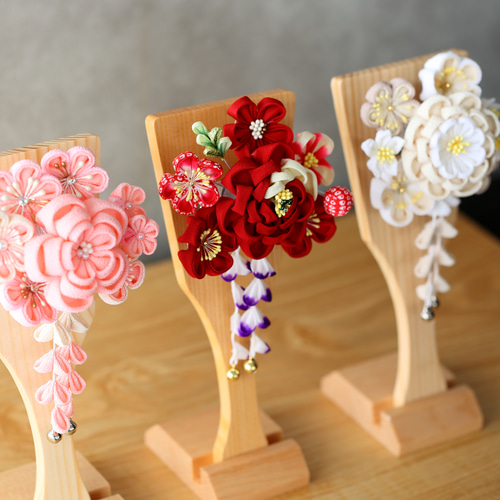 可愛い羽子板♪取り外し可能なチリメン髪飾り ワンタッチ装着(七五三