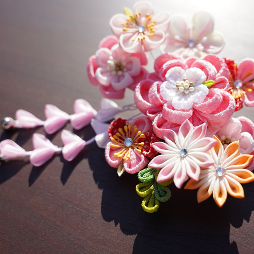 可愛い羽子板♪取り外し可能なチリメン髪飾り ワンタッチ装着(七五三