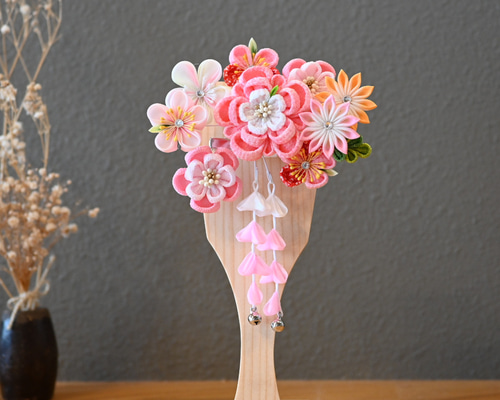 可愛い羽子板♪取り外し可能なチリメン髪飾り ワンタッチ装着(七五三