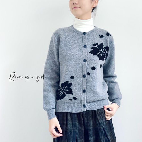 カシミヤ100%☆花柄のニットカーディガン】柔らかくて可愛い│クルー