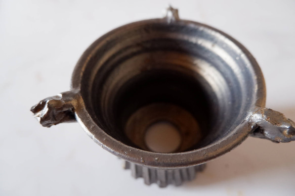 3.5号燻し金彩三方耳付き鉢686　塊根植物　多肉植物　盆栽　植木鉢　作家鉢　沖縄 4枚目の画像