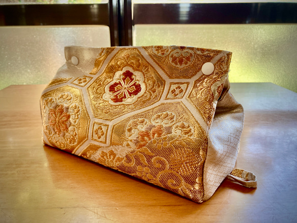 帯リメイク ティッシュボックスカバー ゴールド その他インテリア雑貨