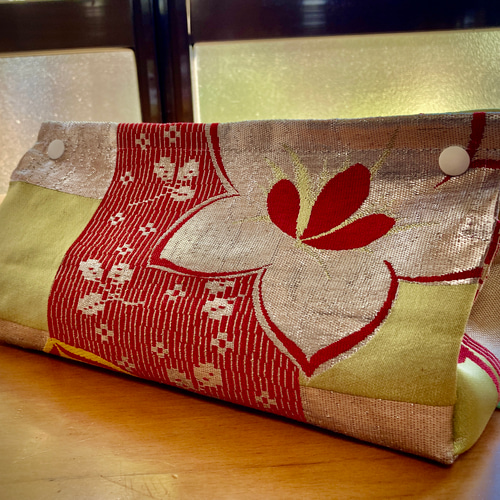 帯リメイク ティッシュボックスカバー ハイビスカス シルバー その他