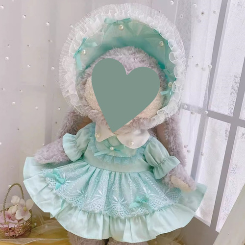 10/15/20/40cm着せ替えぬいぐるみ服 薄緑レースロリィタワンピース