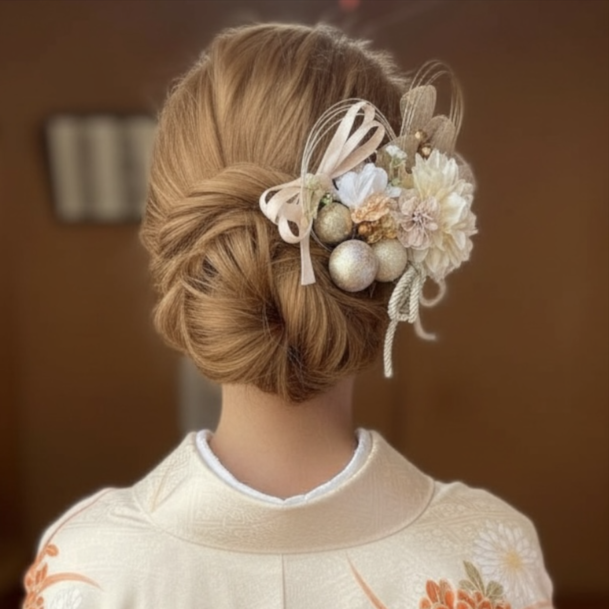 ホワイト＆くすみベージュ 髪飾り 成人式 結婚式 卒業式 色打掛 袴 晴れ着 ブライダルフォト 花嫁 前撮り f105