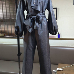 パンツスーツ セットアップ 和柄 着物リメイク 大島紬×振袖紺
