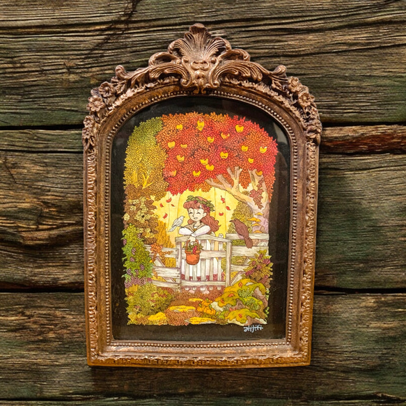 山　紅葉　風景画　油絵　アンティーク 山紅葉風景画油絵アンティーク