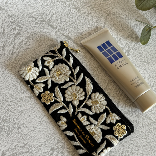 インド刺繍リボン♡リップポーチ♡ブラック ポーチ テイク 通販