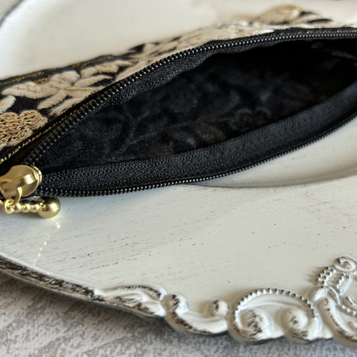 インド刺繍リボン♡リップポーチ♡ブラック ポーチ テイク 通販