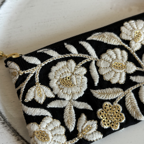 インド刺繍リボン♡リップポーチ♡ブラック ポーチ テイク 通販