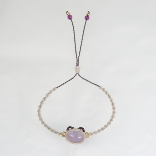 パープルフローライトの石猫ちゃんブレスレット ライラックポイント