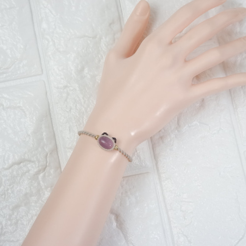 パープルフローライトの石猫ちゃんブレスレット ライラックポイント