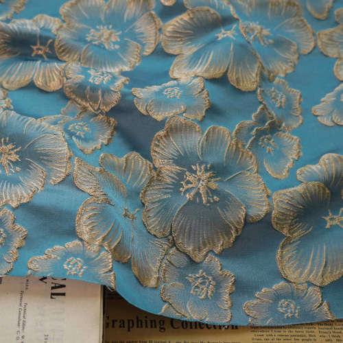ジャガード織り 生地 立体感 花柄 ハギレ ブルー 140×50cm 生地
