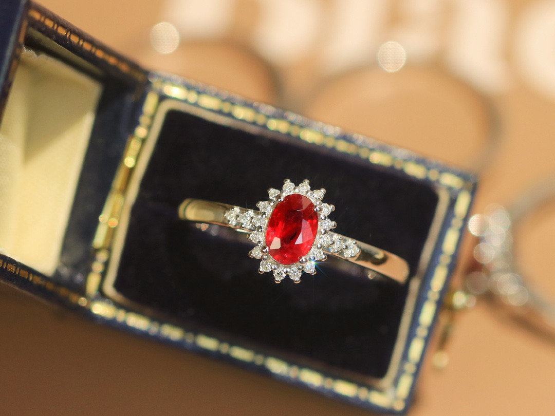 天然ダイヤモンド付きルビーリングk18