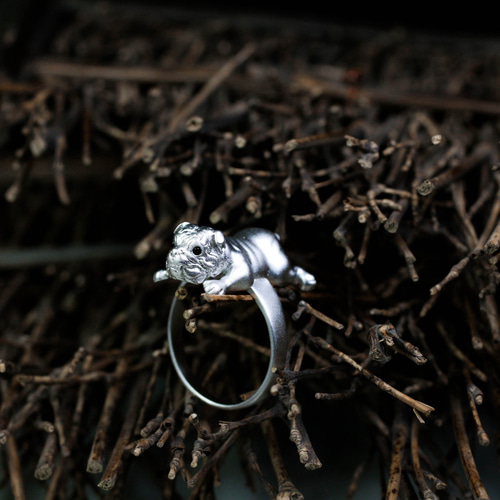 ハンドメイド パグ フレンチブルドッグ 犬シルバーリング指輪 silver925 ハンドメイド パグ フレンチブルドッグ 犬シルバーリング指輪