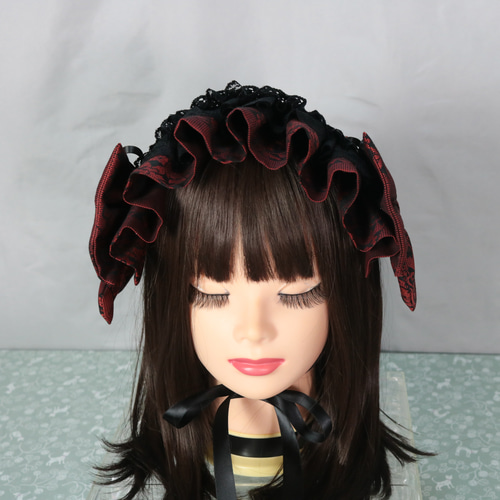 蘇芳×編上 ヘッドドレス ボンネット ロリータ ロリィタ 成人式 蘇芳×編上 ヘッドドレス ボンネット ロリータ ロリィタ 成人式