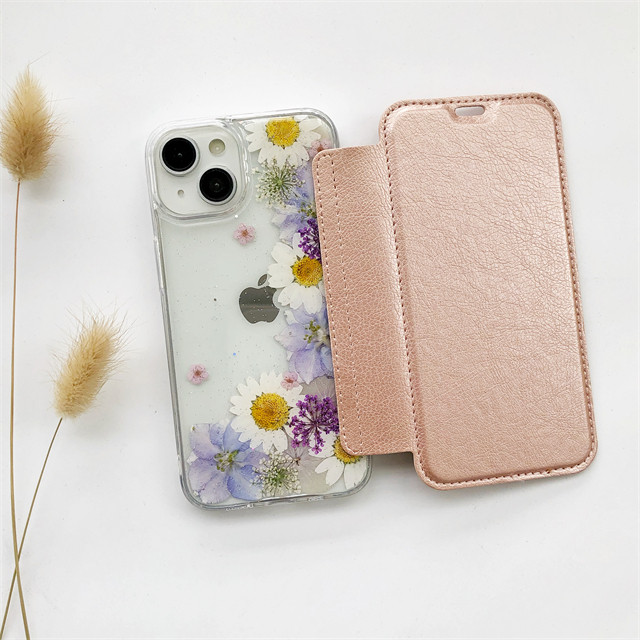iPhone17Pro/17/17ProMax/GalaxyS25 紫陽花と千鳥草  押し花ケース 手帳型スマホケース
