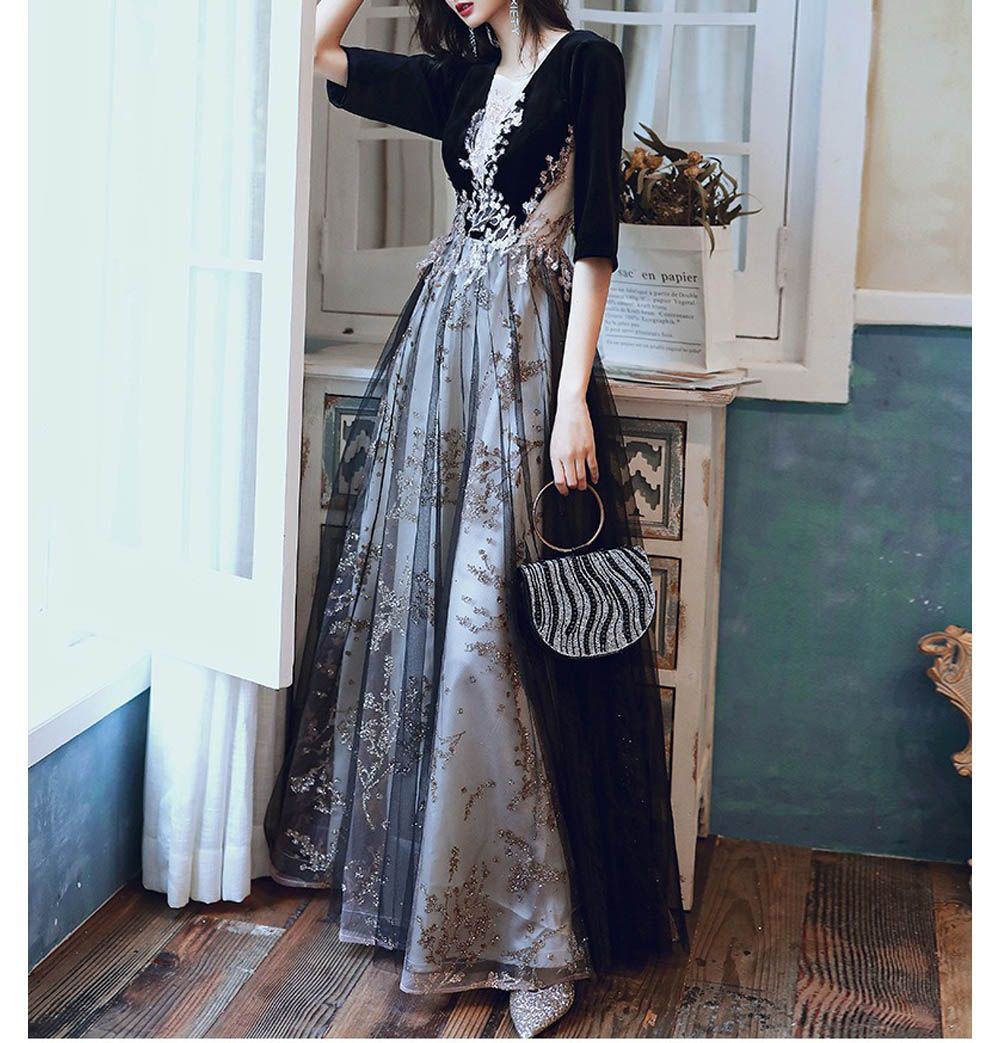 シルク混 ブラックパーティードレス NOIRE ROBE