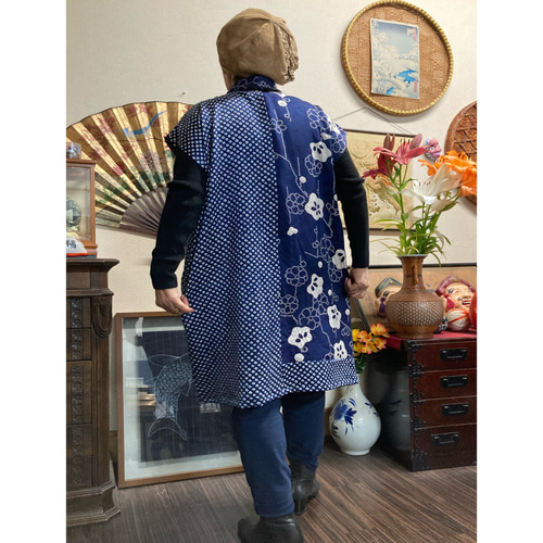 総絞り(青系)の着物からのチュニック 着物リメイク チュニック 着物 