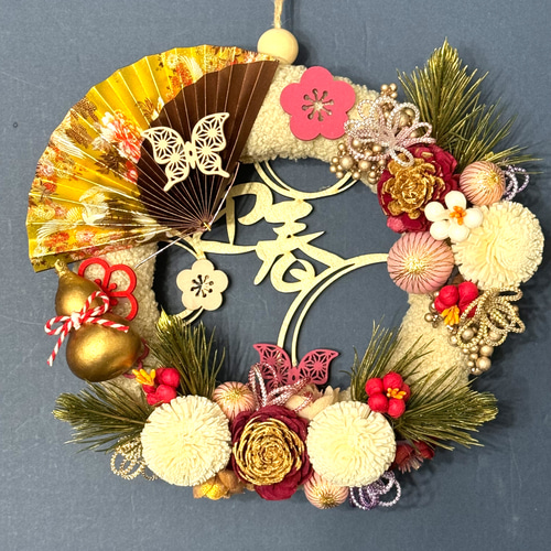 モコモコリースのお正月飾り 直径約22cm しめ縄・しめ飾り puripurima