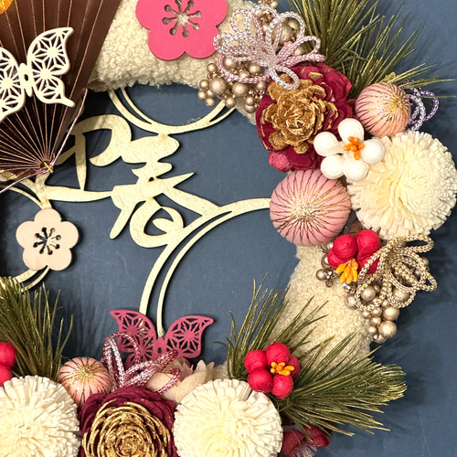 モコモコリースのお正月飾り 直径約22cm しめ縄・しめ飾り puripurima