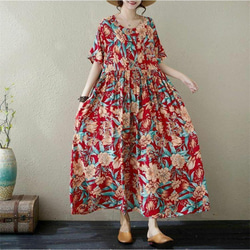 大きいサイズ】 レディース ロング ワンピース 春夏 秋 新品 半袖 花柄