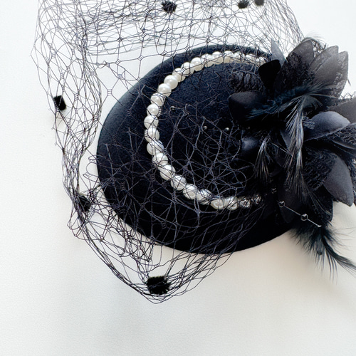 黒ハット パール 和装 髪飾り 成人式 卒業式 ヘッドドレス 結婚式