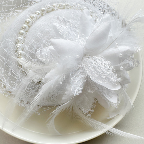 白ハット パール 和装 髪飾り 成人式 ヘッドドレス 卒業式 結婚式
