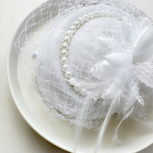 白ハット パール 和装 髪飾り 成人式 ヘッドドレス 卒業式 結婚式