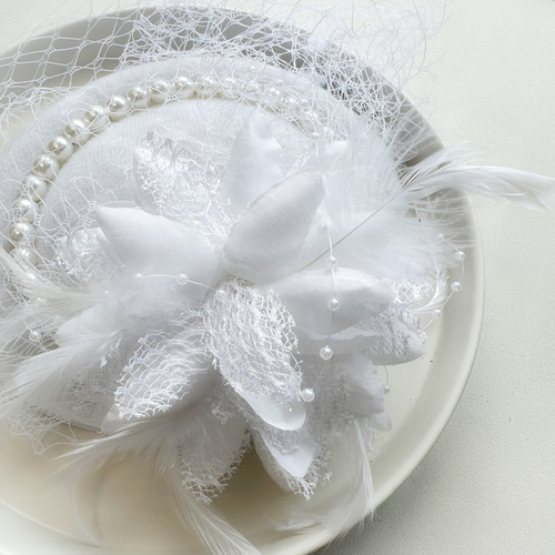 白ハット パール 和装 髪飾り 成人式 ヘッドドレス 卒業式 結婚式
