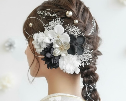 A209 黒シルバー 髪飾り 成人式 卒業式 前撮り 結婚式 水引 ヘッド