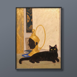 絵画 | イラストポスター 254 ☆ 【部屋の中で腹ばいになっている黒猫