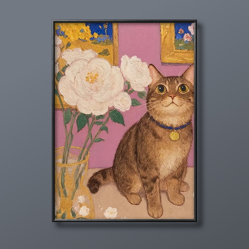 絵画 | イラストポスター 265☆ 【美しい白い花と猫】 絵画 絵画 | イラストポスター 265☆ 【美しい白い花と猫】 絵画