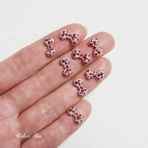 10pcs＊レオパード リボン ピンク ネイルパーツ デコパーツ Atelier