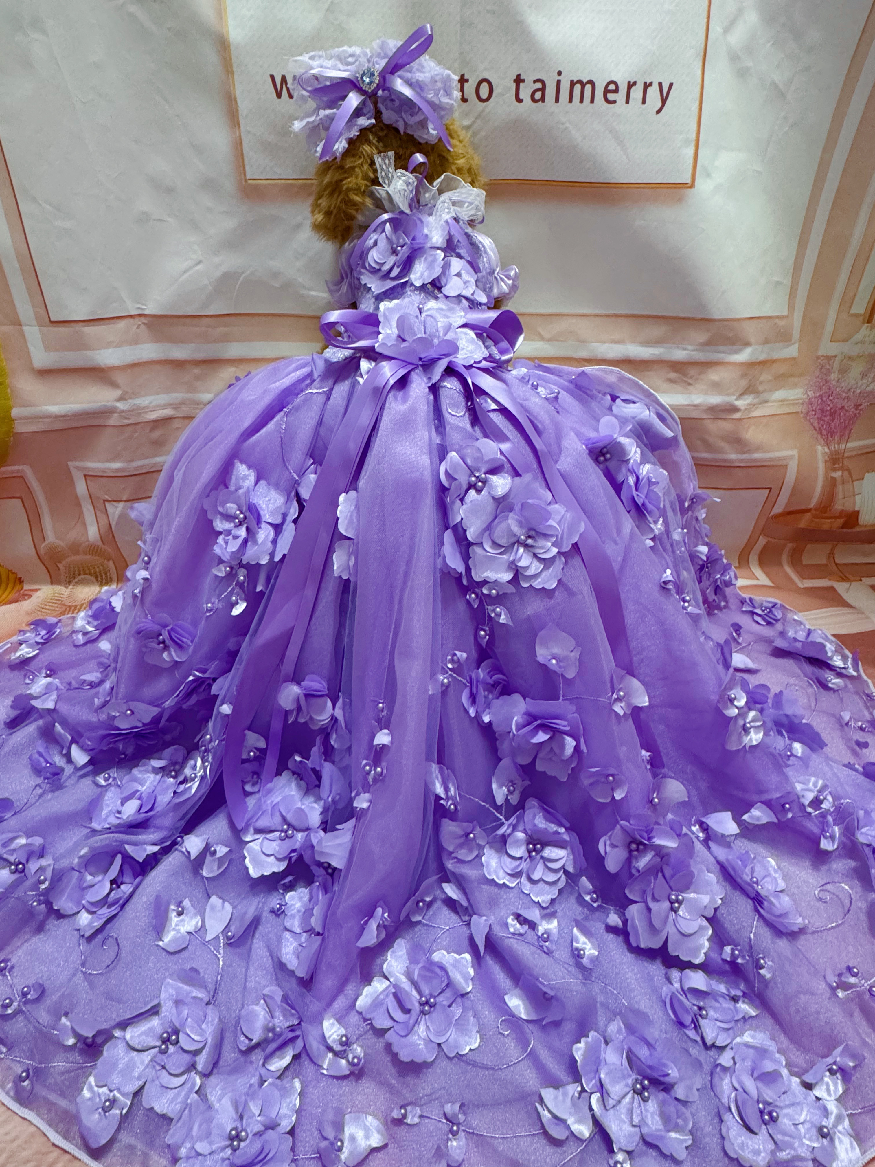 犬猫うさちゃん服 【即納OK】　　　　　　　　　　　　　　　　　　　　　　　パープルの花々ロング丈ドレス