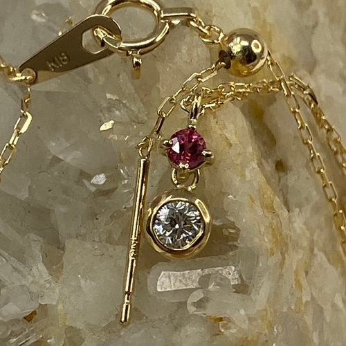 k18YG AU750 18金 天然アヤナスピネル 天然ダイヤモンド ピン  