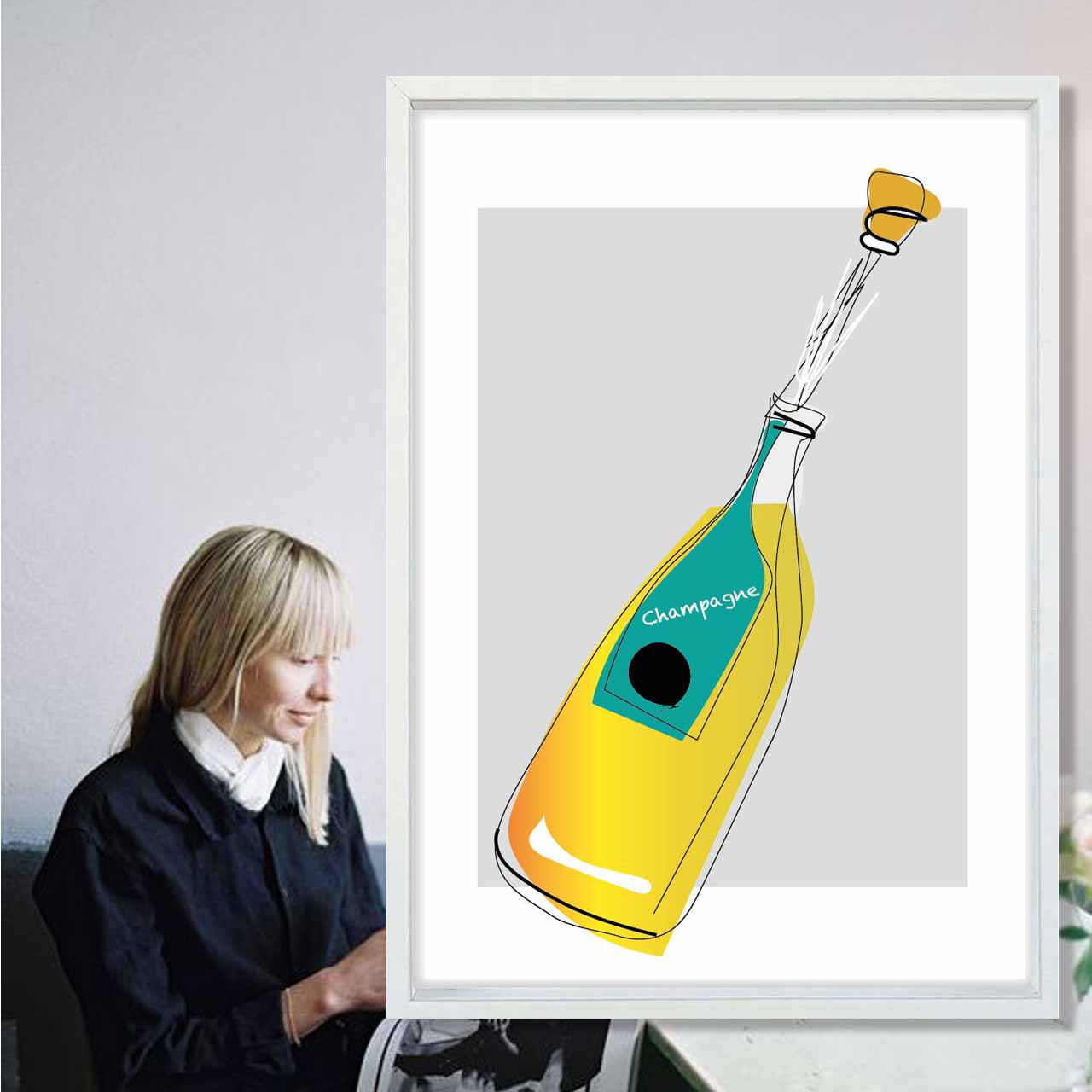 シャンパン　お気に入り8000件突破　イラスト　ポスター　A4〜A1　アート  　アートポスター　2920