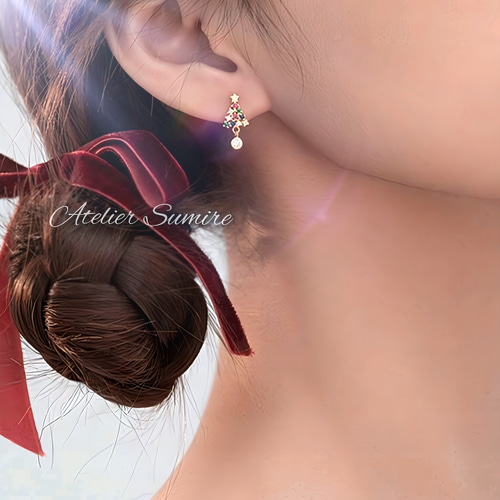 新作】 スタッドピアス ＊Christmas Tree＊ シルバー925 金属 