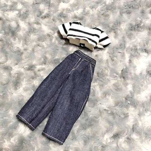 2点セット 22cmドール へそ出し パンツ Tシャツ ハンドメイド 服