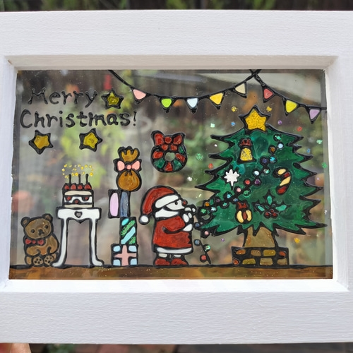 送料無料！ステンドグラス風 クリスマス サンタクロース ツリー