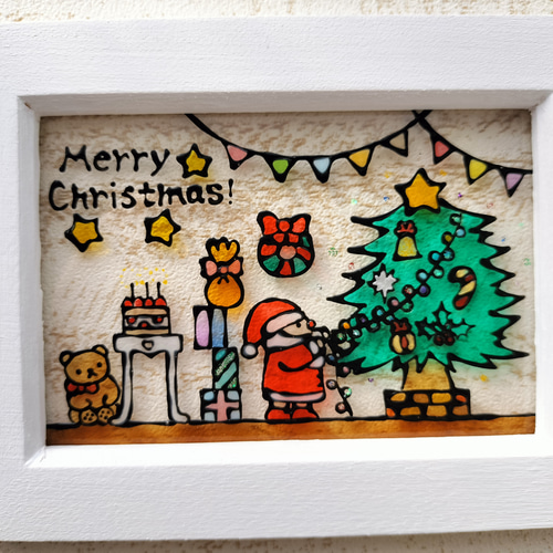 送料無料！ステンドグラス風 クリスマス サンタクロース ツリー