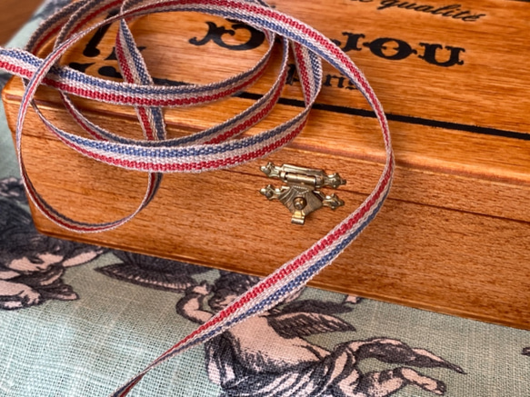 1m単位！リネンテープ！日本製『リネン・ベーシックストライプ　トリコロール』〜5mm幅　1ｍ単位でカット～ 1枚目の画像