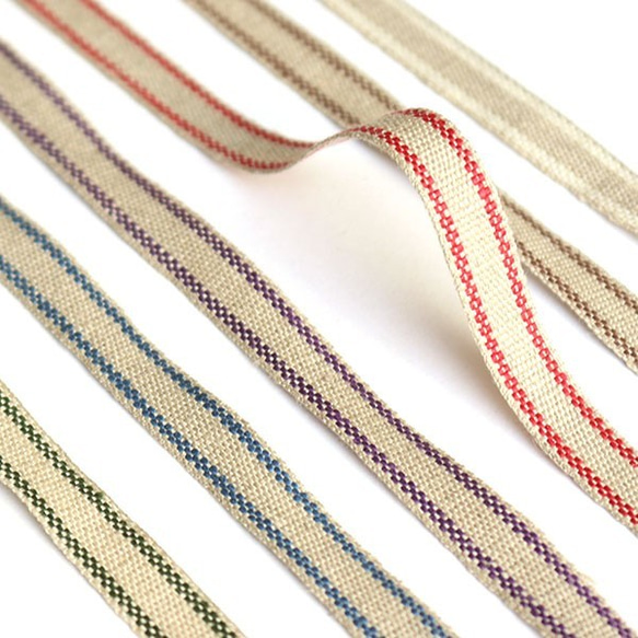 1m単位！リネンテープ！日本製！『リネン・ベーシックストライプ　レッドストライプ』〜10mm幅　1ｍ単位でカット～ 6枚目の画像