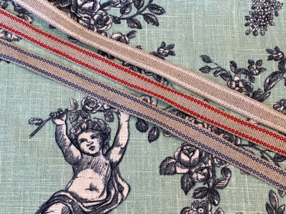 1m単位！リネンテープ！日本製！『リネン・ベーシックストライプ　レッドストライプ』〜10mm幅　1ｍ単位でカット～ 4枚目の画像