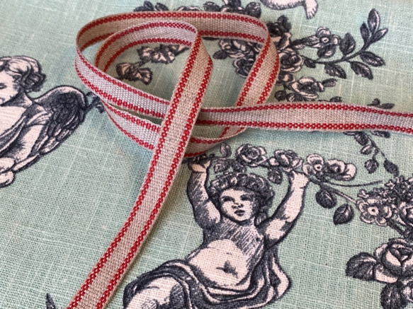 1m単位！リネンテープ！日本製！『リネン・ベーシックストライプ　レッドストライプ』〜10mm幅　1ｍ単位でカット～ 3枚目の画像