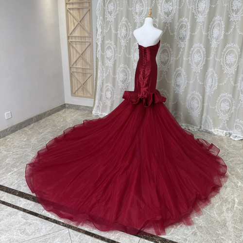 抜群のお洒落見え！ワインレッド 紅色 カラー変更可能 マーメイド