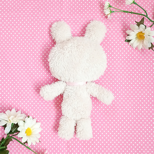 21cm うさぎのぬいぐるみ(オフホワイト×ピンクリボン