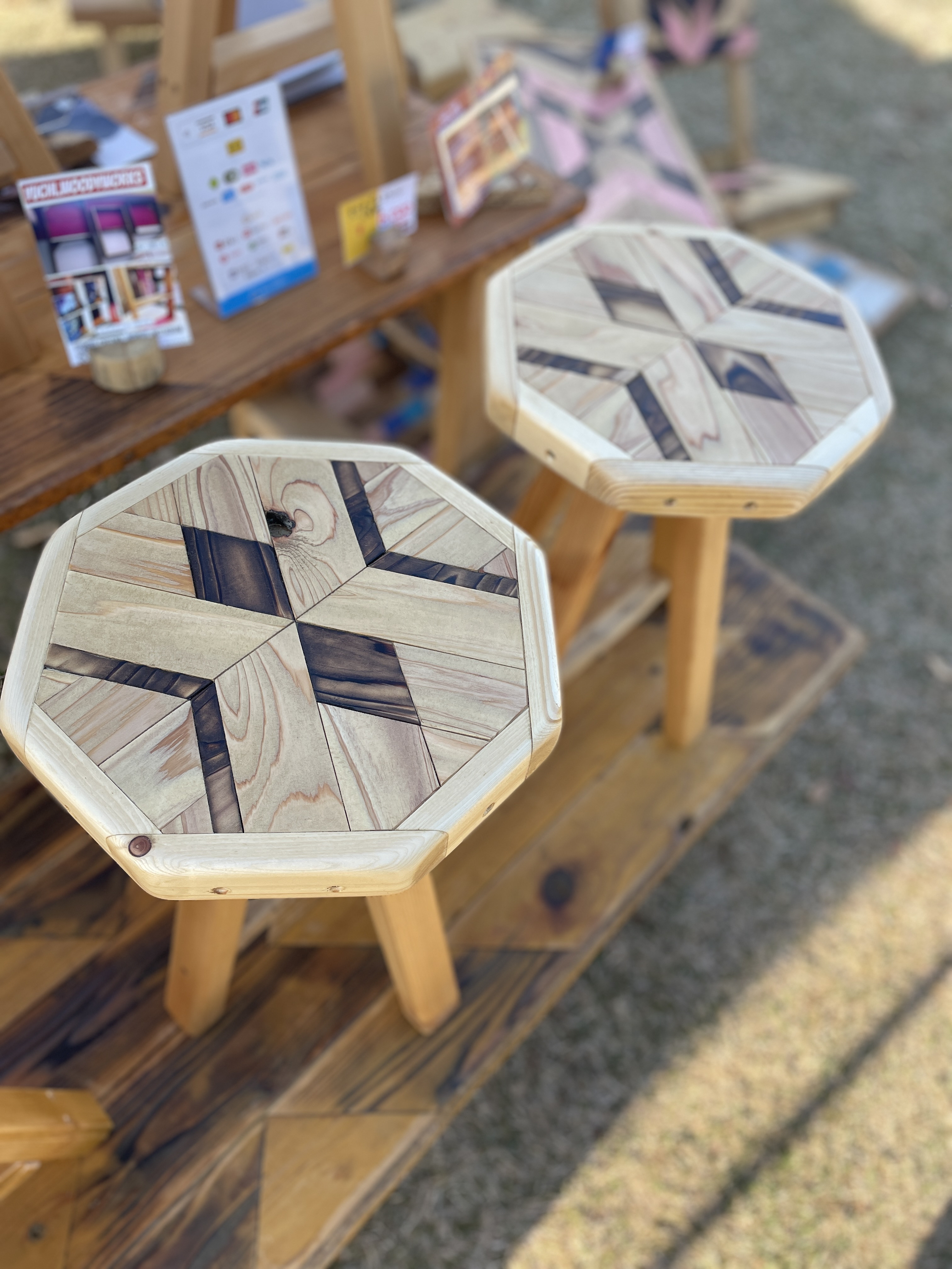 八角形の天板がかわいい。なんにでも使えるオクタゴンスツール⑦【ウッド】【オルテガ】【ナチュラル】⑥と⑦はペアです。
